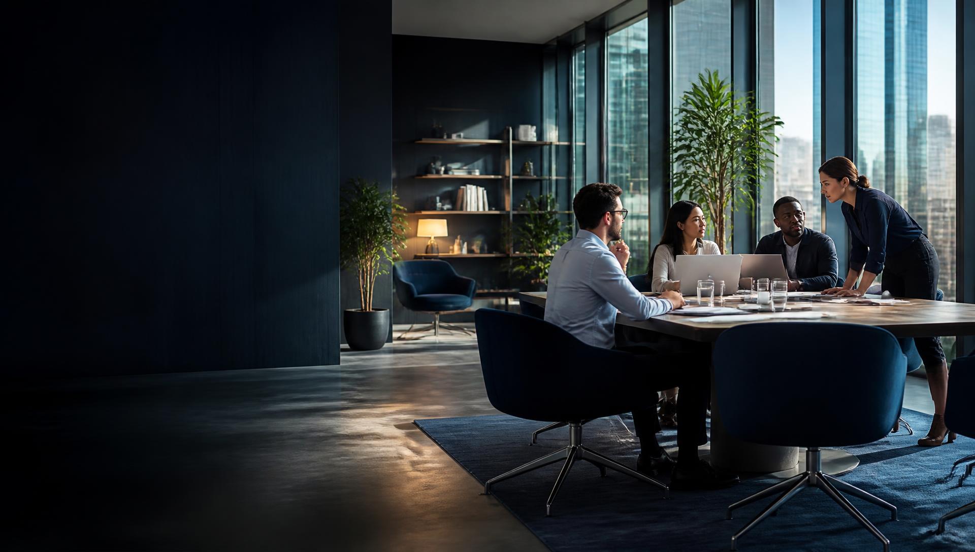 A diverse team collaborating in a contemporary global workplace